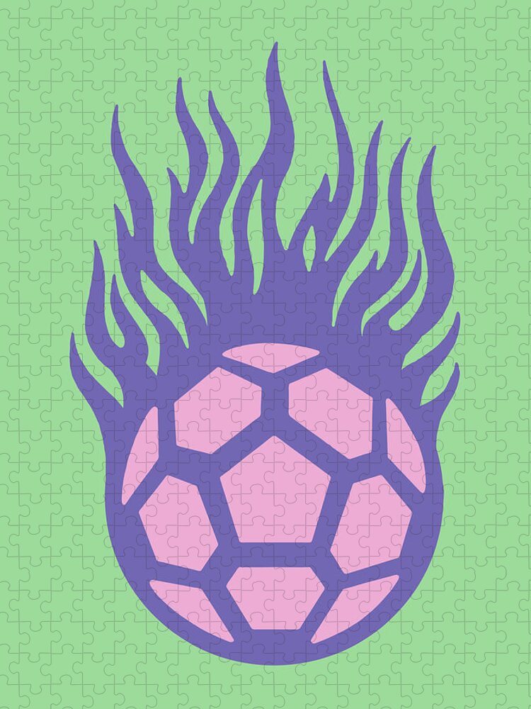 Ball Jigsaw Puzzle featuring the drawing Flaming Soccer Ball by CSA Images