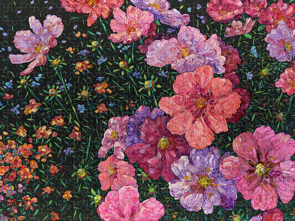 Flowers Puzzle featuring the painting Floral Interpretation - Cosmos by James W Johnson