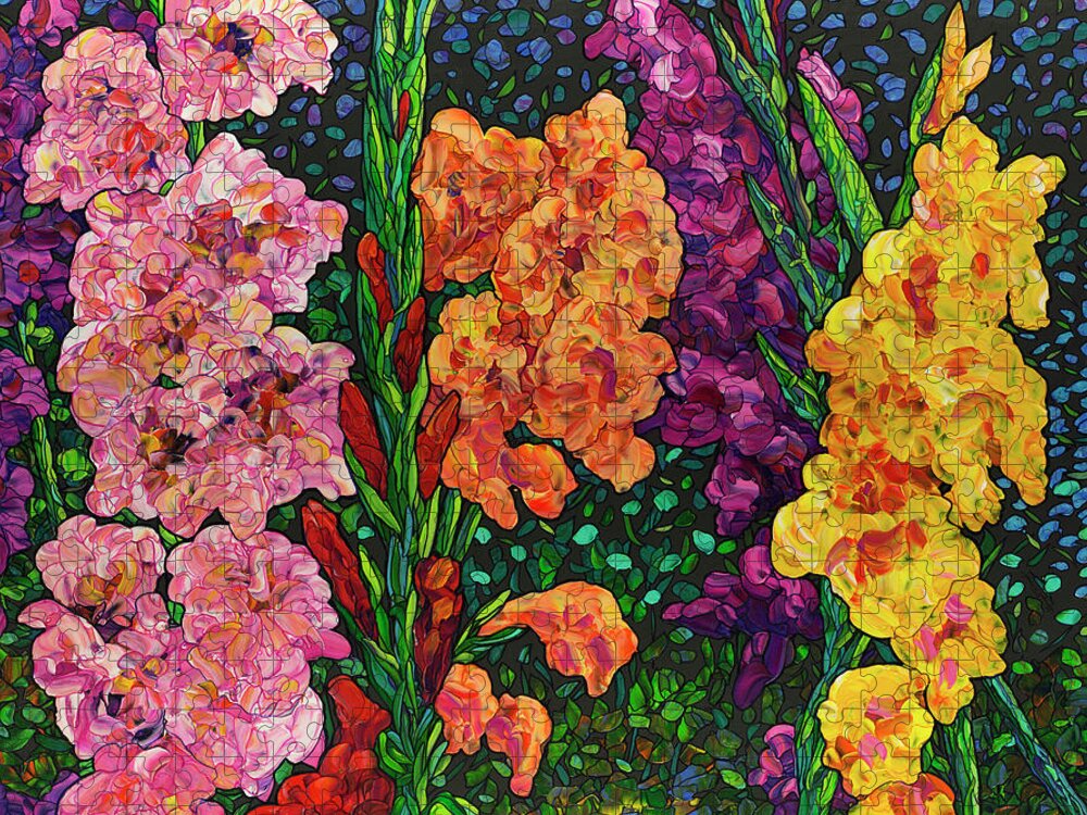 Flowers Jigsaw Puzzle featuring the painting Floral Interpretation - Gladiolus by James W Johnson