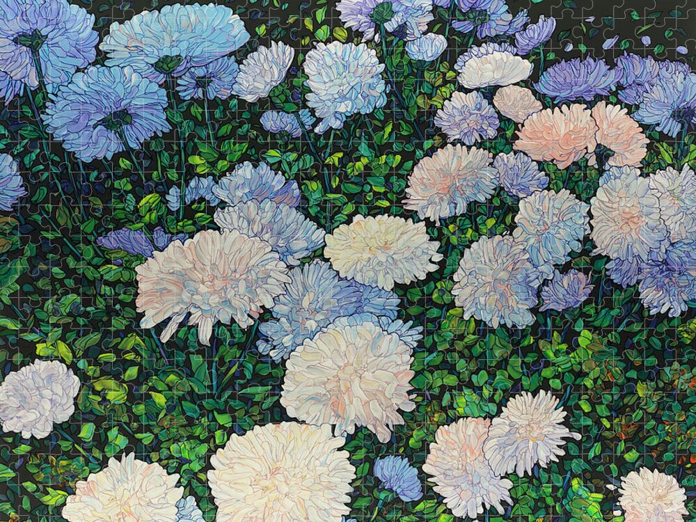 Flowers Puzzle featuring the painting Floral Interpretation - Mums by James W Johnson