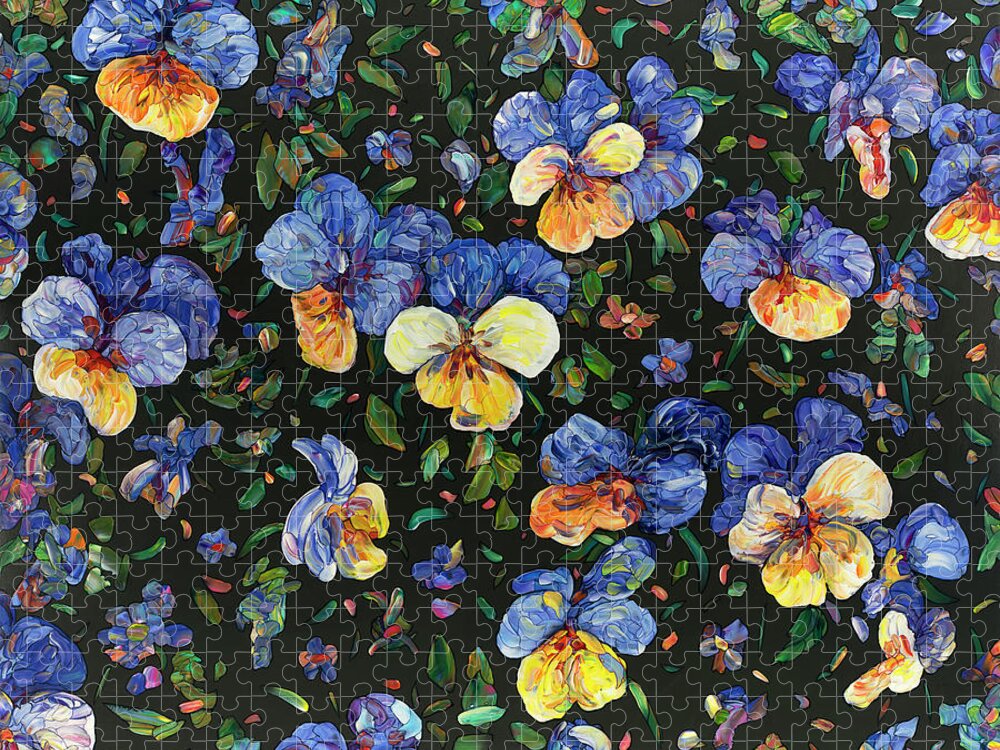Flowers Jigsaw Puzzle featuring the painting Floral Interpretation - Pansies by James W Johnson