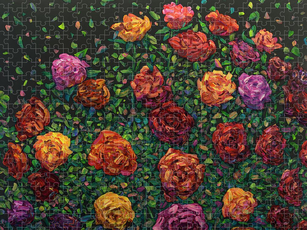 Flowers Jigsaw Puzzle featuring the painting Floral Interpretation - Roses by James W Johnson