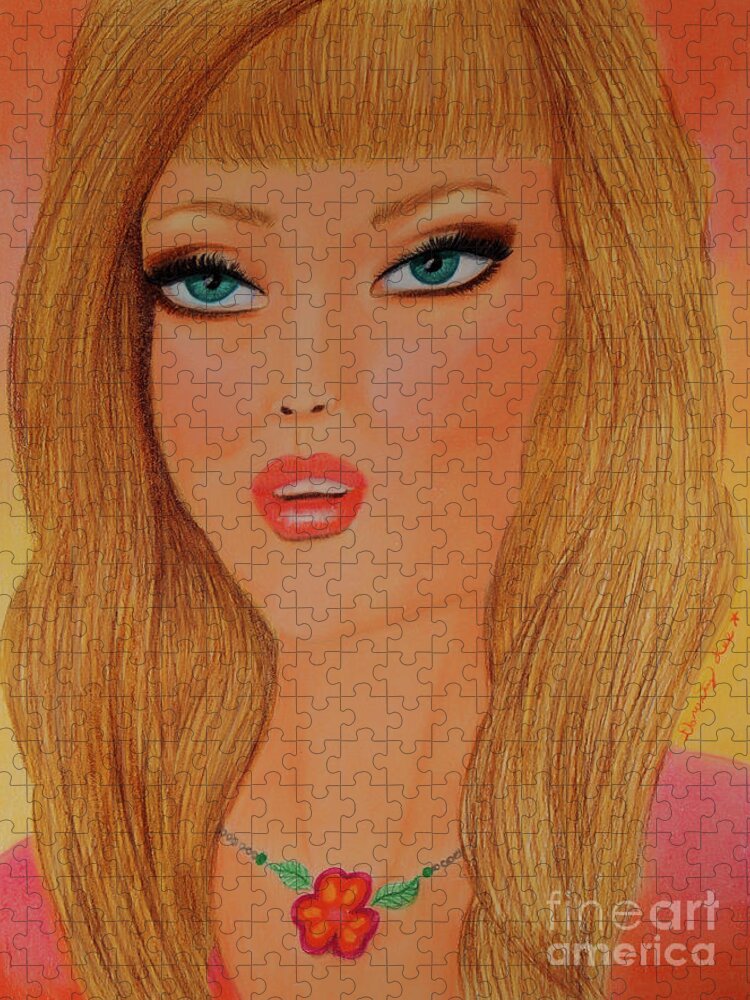 Fashion Jigsaw Puzzle featuring the drawing Flower Necklace by Dorothy Lee