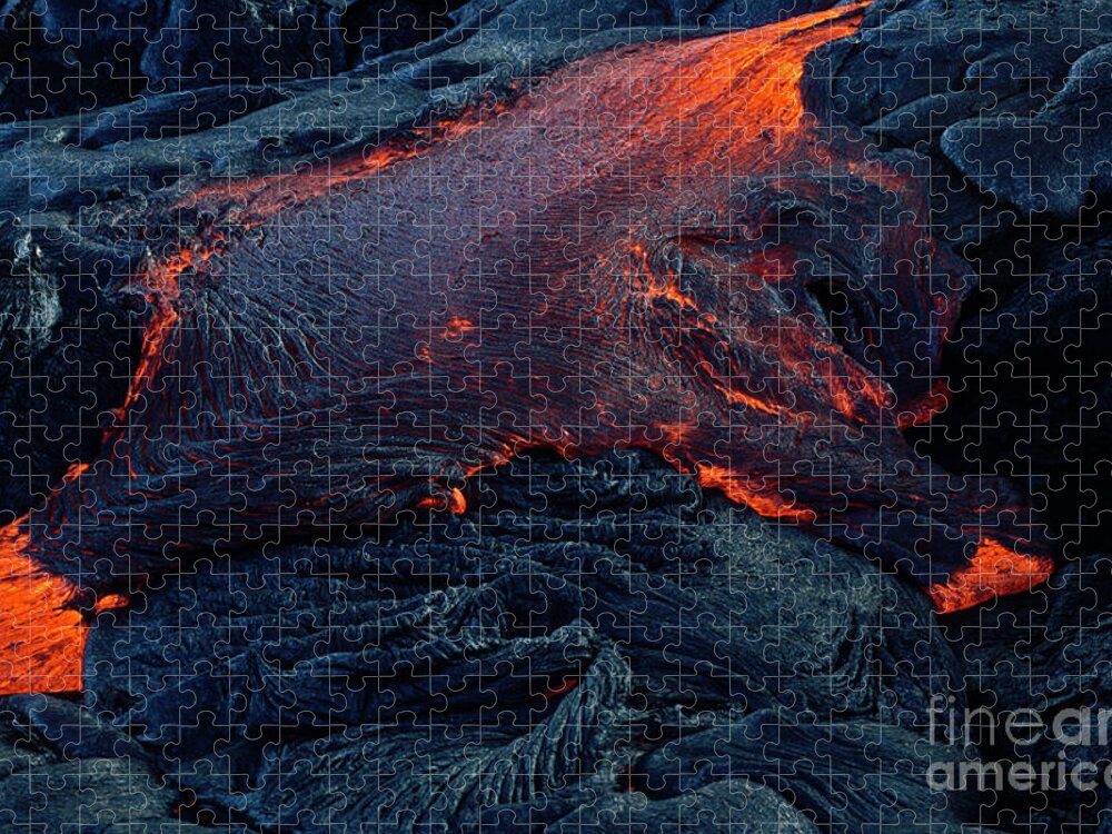 Hawaii Volcanoes National Park Jigsaw Puzzle featuring the photograph Flowing Lava On Chain Of Craters Road by Brian Morrison