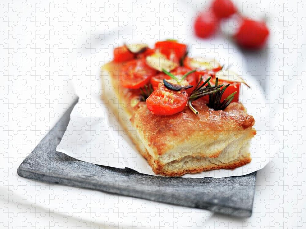 Ip_11253311 Jigsaw Puzzle featuring the photograph Focaccia Topped With Tomatoes And Rosemary by Martin Dyrlv