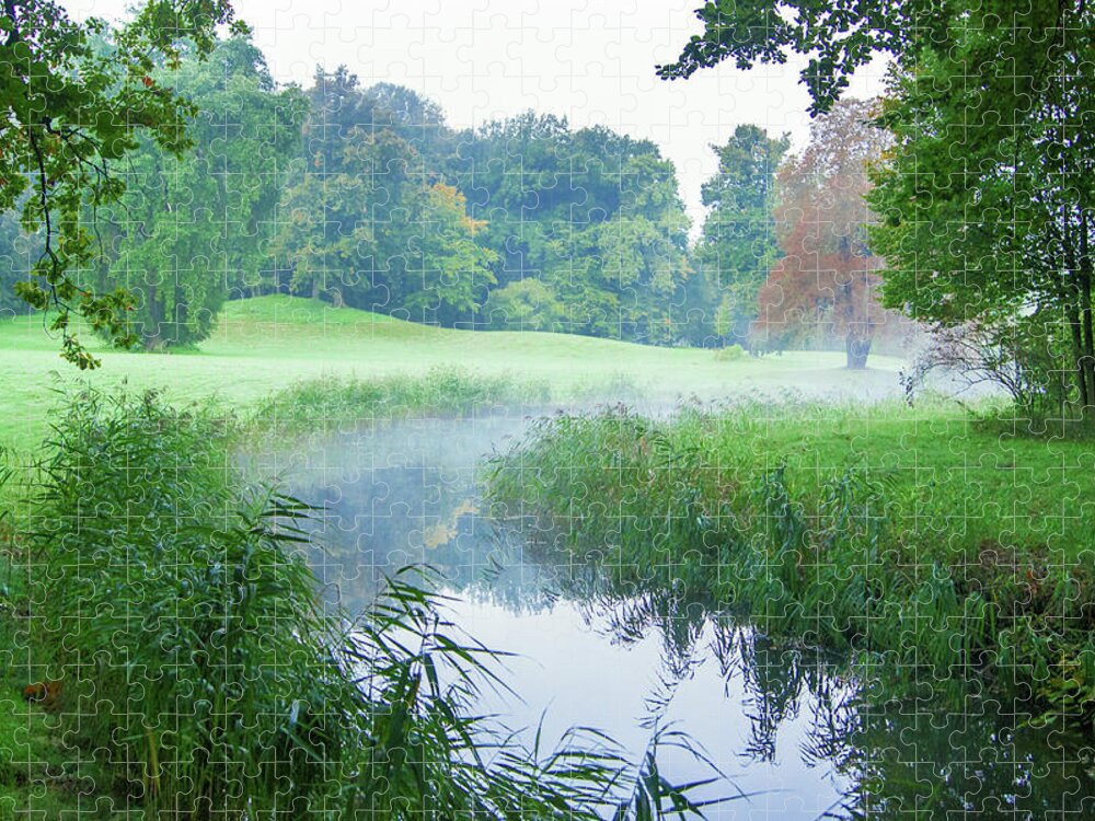 Landscape Park Jigsaw Puzzle featuring the photograph Fog along a creek in autumn by Sun Travels