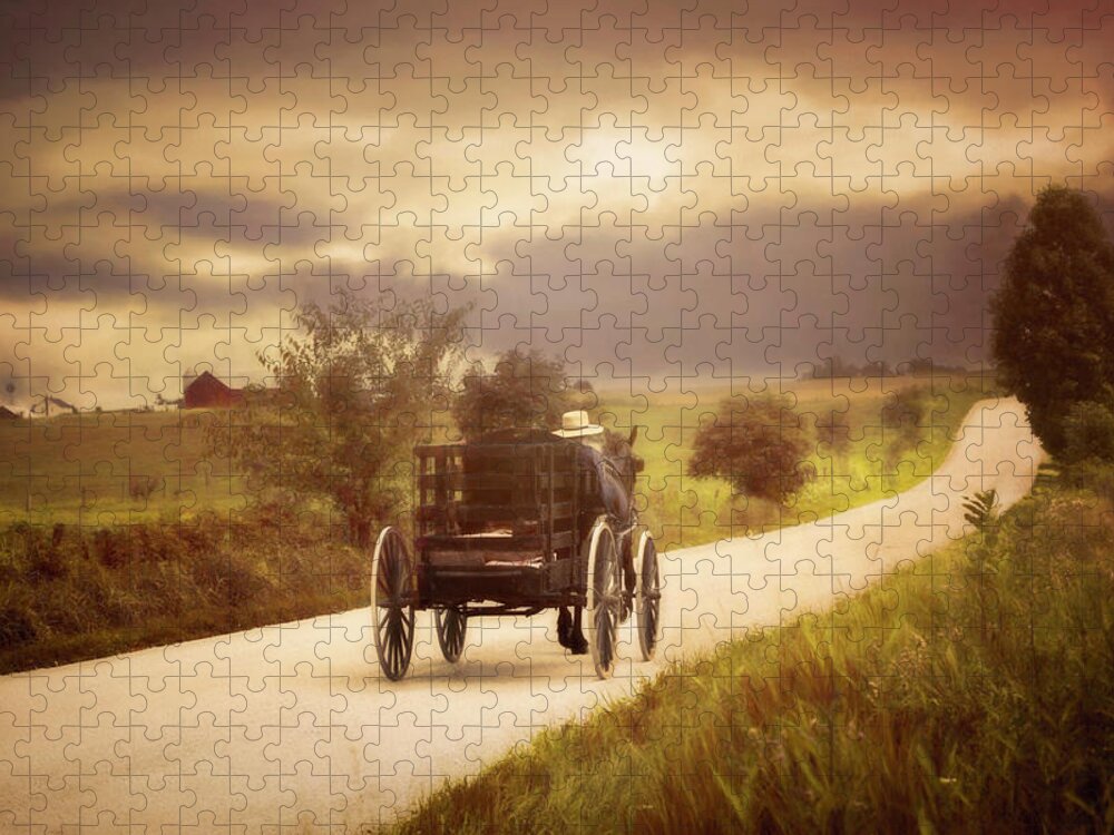Amish Jigsaw Puzzle featuring the photograph Follow the Country Road by Deborah Penland