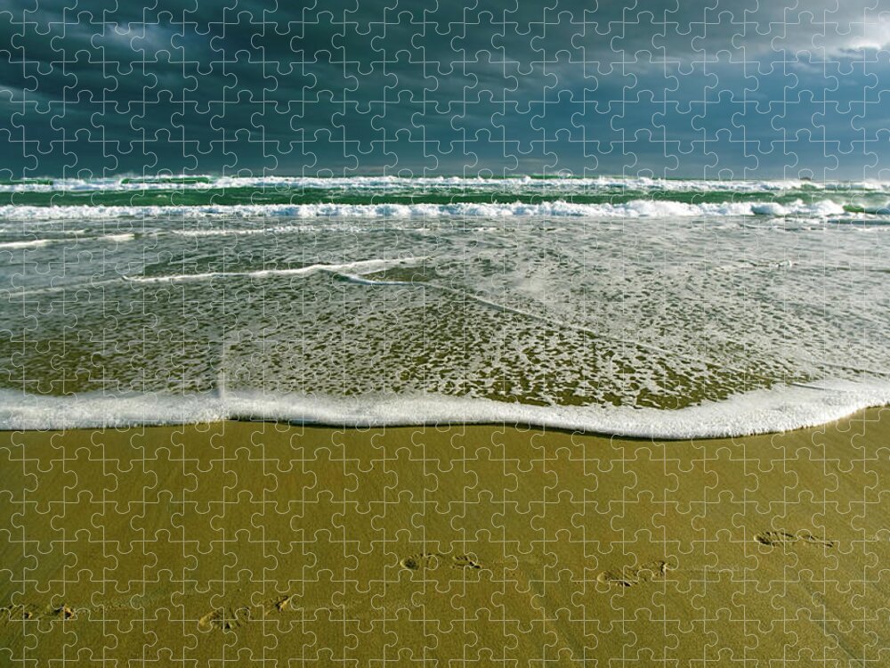 Water's Edge Puzzle featuring the photograph Footsteps And Storm Light by Jill Ferry