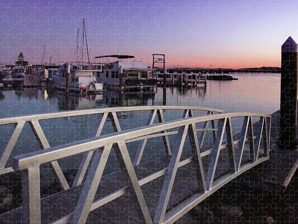 Forster Marina Sunset Nsw Australia Jigsaw Puzzle featuring the digital art Forster Marina Sunset 72922 by Kevin Chippindall