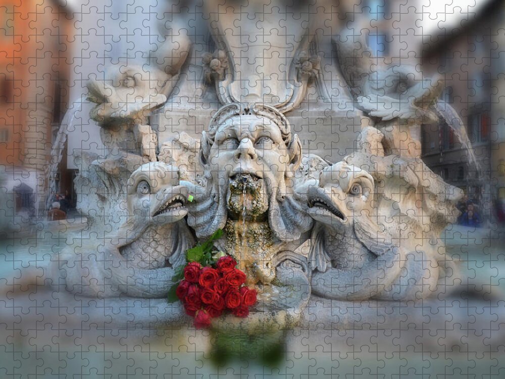 Rome Jigsaw Puzzle featuring the digital art Fountain of the Pantheon by Jim Cook