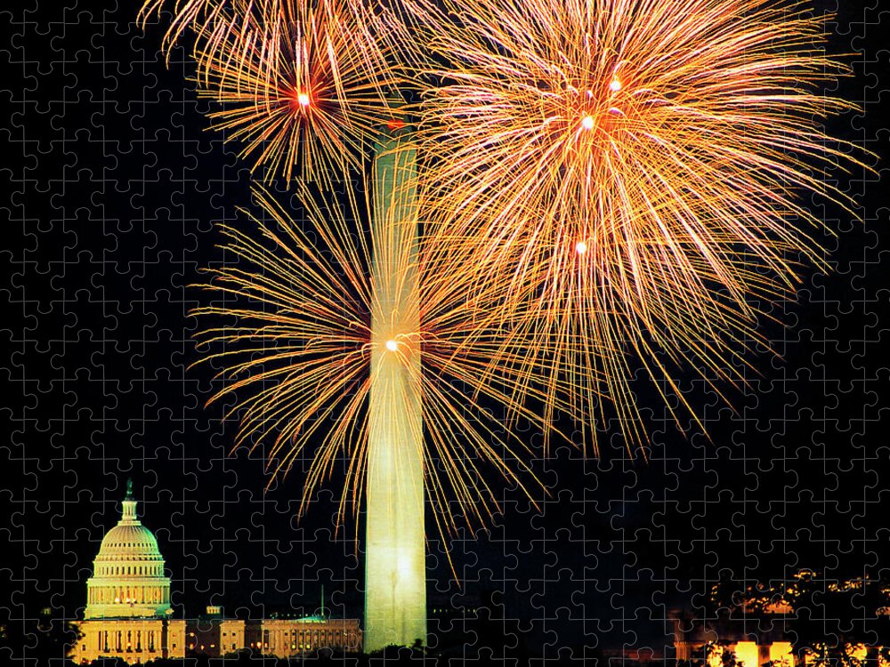 Firework Display Jigsaw Puzzle featuring the photograph Fourth Of July Fireworks, Washington Dc by Hisham Ibrahim
