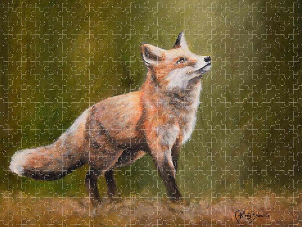 Fox Jigsaw Puzzle featuring the painting Fox by Kirsty Rebecca