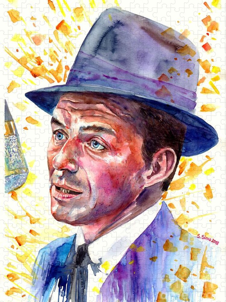 Frank Jigsaw Puzzle featuring the painting Frank Sinatra Singing by Suzann Sines