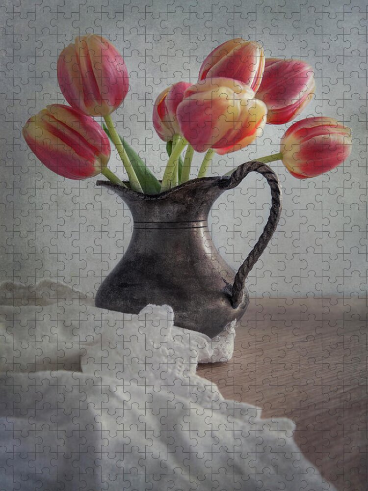 Flower Jigsaw Puzzle featuring the photograph Fresh red tulips by Jaroslaw Blaminsky