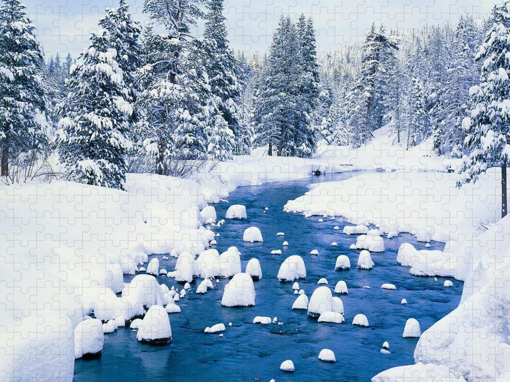 Scenics Jigsaw Puzzle featuring the photograph Fresh Winter Snow Covers Forest With by Ron thomas