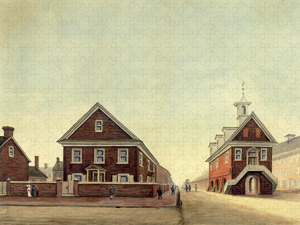 William Breton Jigsaw Puzzle featuring the drawing Friends Meeting House and Old Courthouse by William Breton