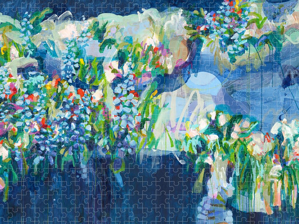 Abstract Jigsaw Puzzle featuring the painting Full Bloom by Claire Desjardins