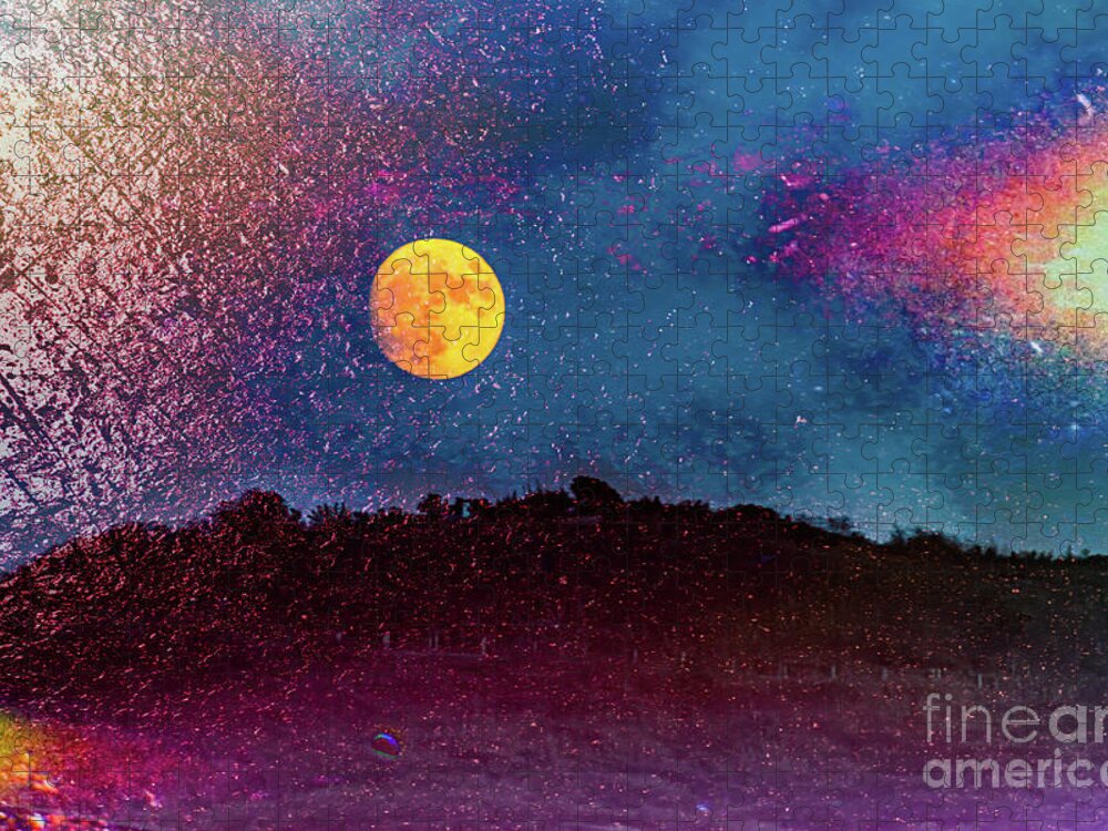 Full Jigsaw Puzzle featuring the photograph Full Moon Rising Over Hills 1 by Roslyn Wilkins