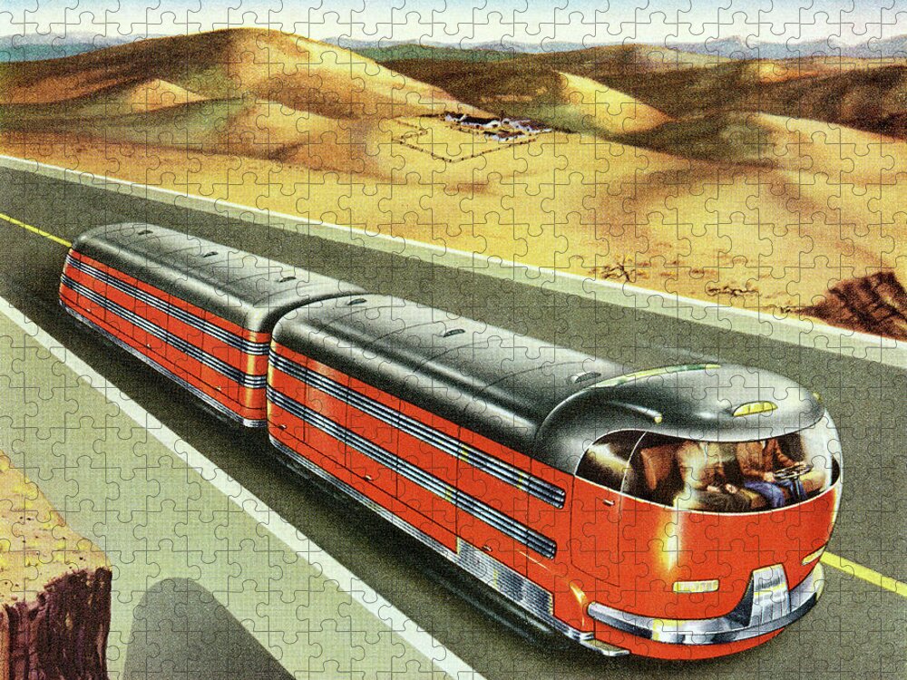 Bus Jigsaw Puzzle featuring the drawing Futuristic Train Truck by CSA Images