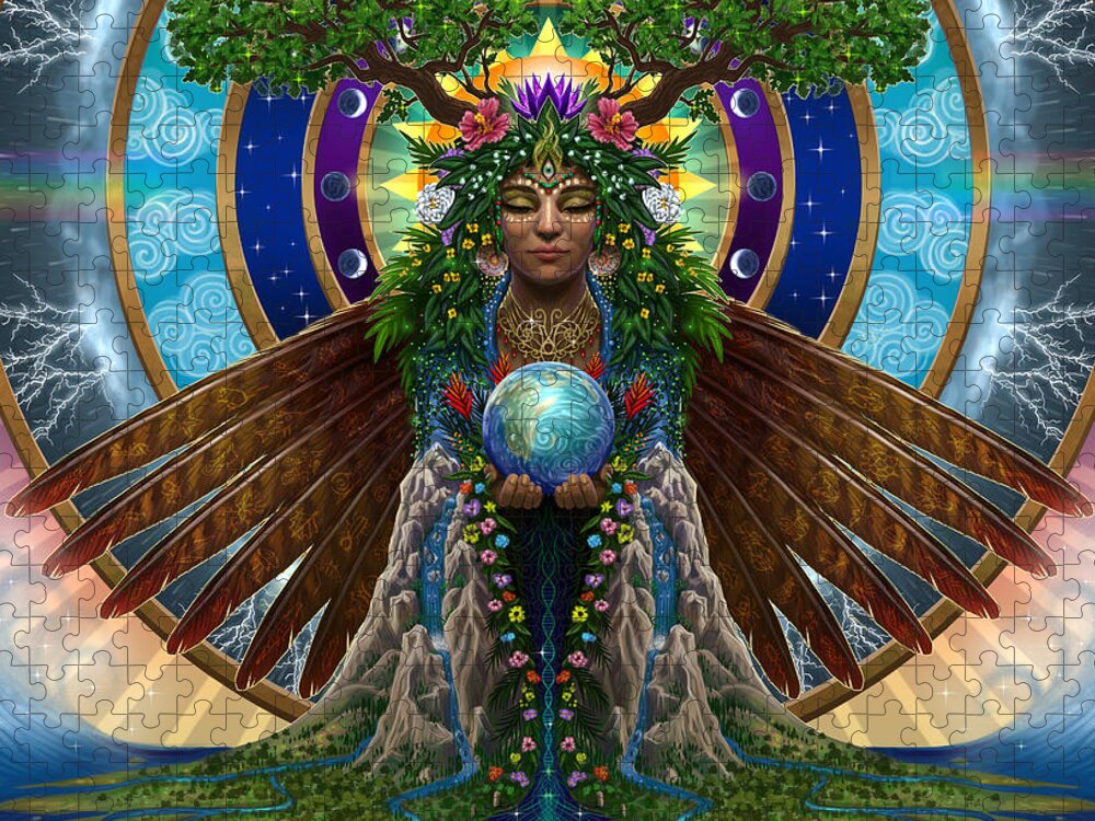 Gaia Jigsaw Puzzle featuring the painting Gaia Sacred System by Cristina McAllister