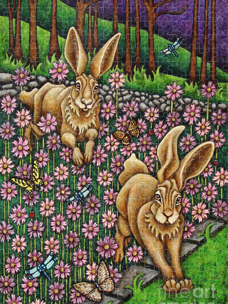 Hare Jigsaw Puzzle featuring the painting Garden Frolic by Amy E Fraser