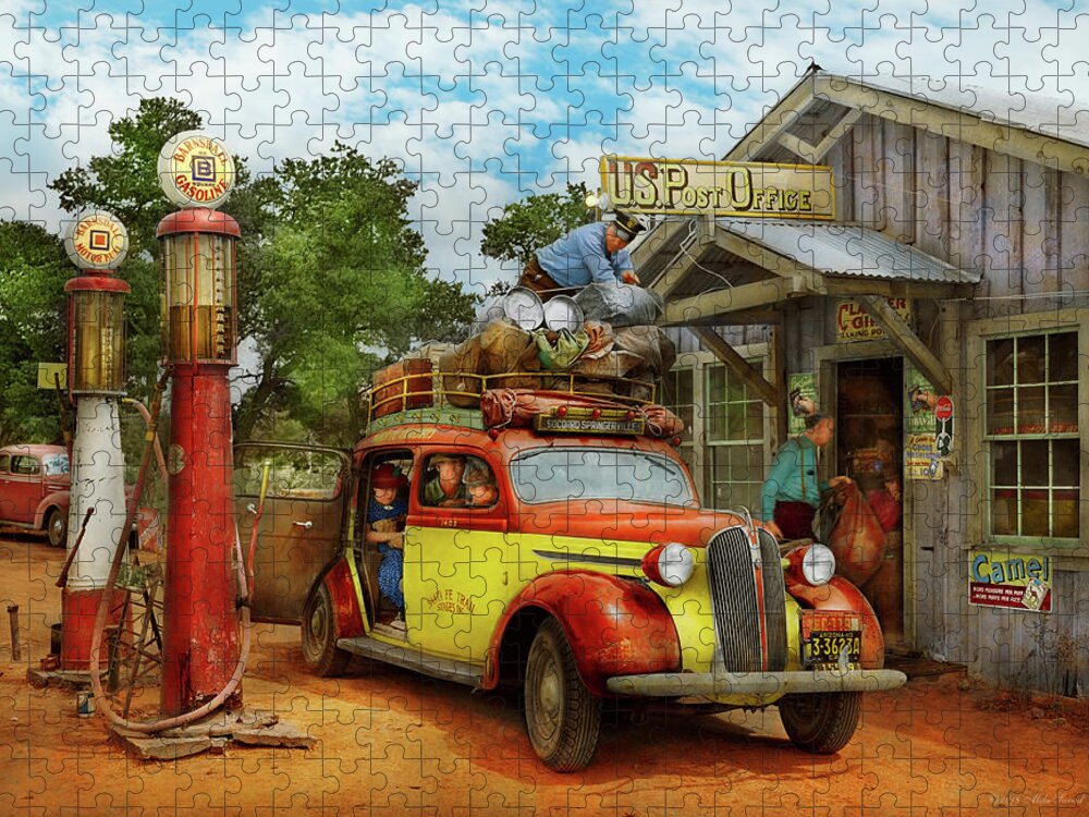 Gas Station Jigsaw Puzzle featuring the photograph Gas Station - Fresh delivery to Pie Town 1940 by Mike Savad
