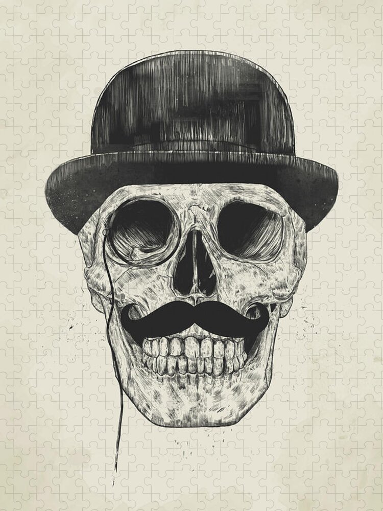 Skull Jigsaw Puzzle featuring the drawing Gentlemen never die by Balazs Solti