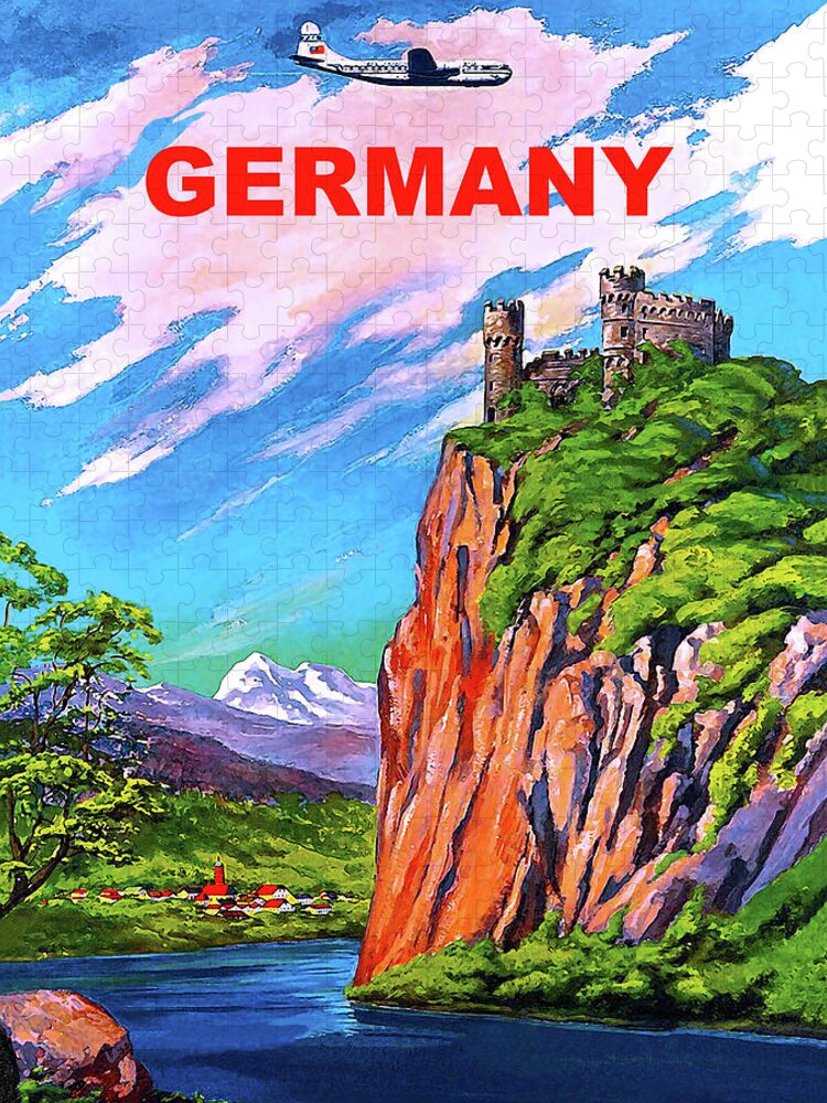 Mountains Jigsaw Puzzle featuring the digital art German Airline Poster by Long Shot