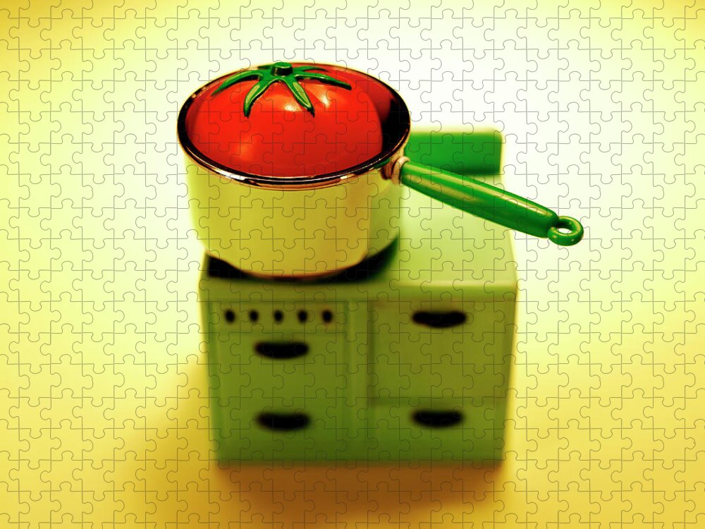 Appliance Jigsaw Puzzle featuring the drawing Giant Tomato in Pot on Stove Top by CSA Images