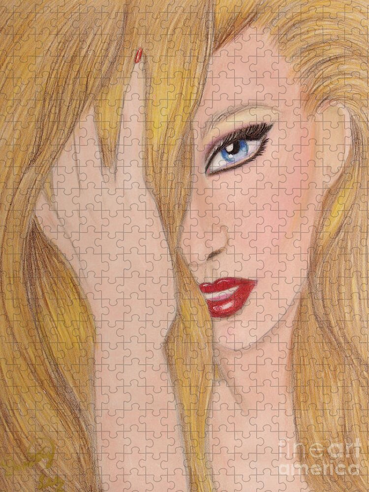 Fashion Jigsaw Puzzle featuring the drawing Gigi by Dorothy Lee