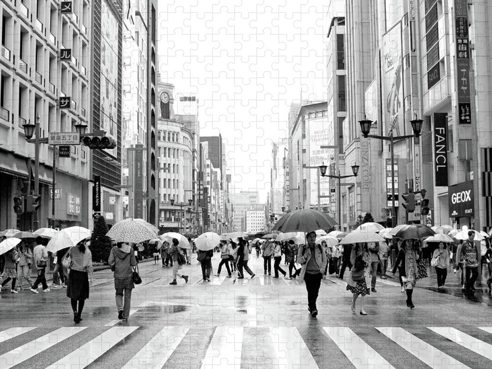 Pedestrian Jigsaw Puzzle featuring the photograph Ginza In The Rain by Noriakimasumoto