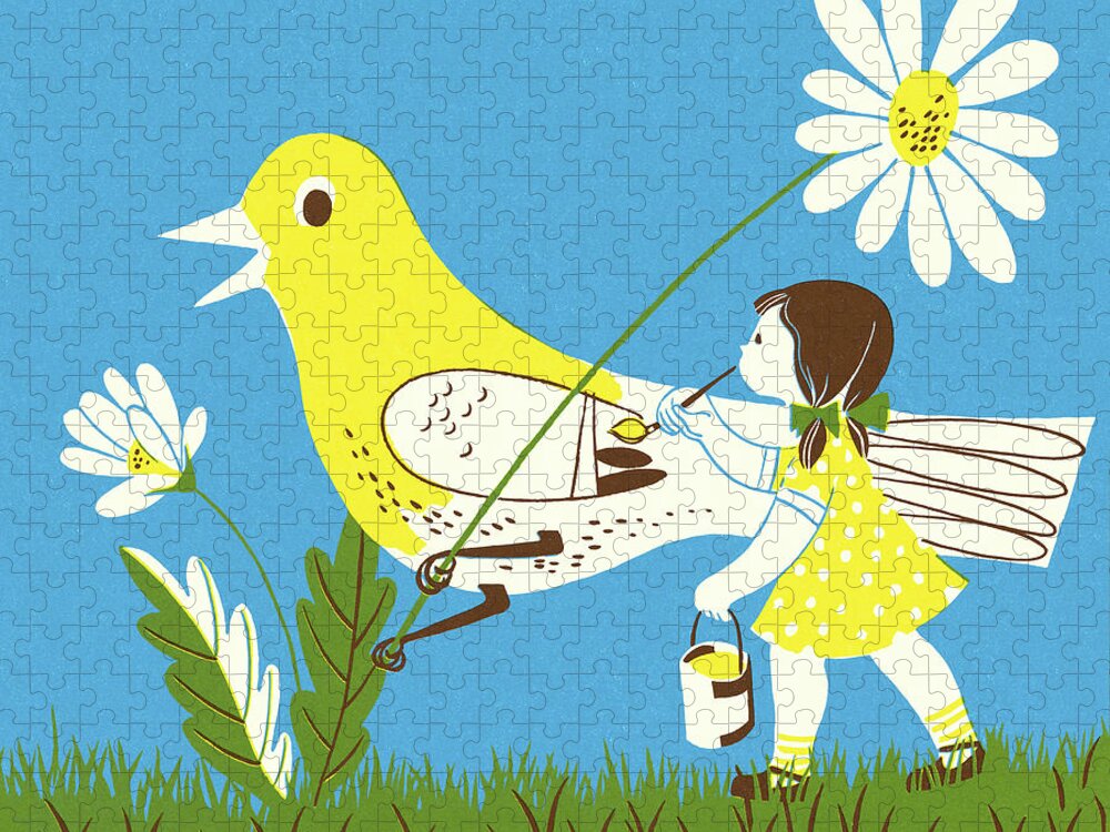 Animal Jigsaw Puzzle featuring the drawing Girl Painting a Giant Bird by CSA Images