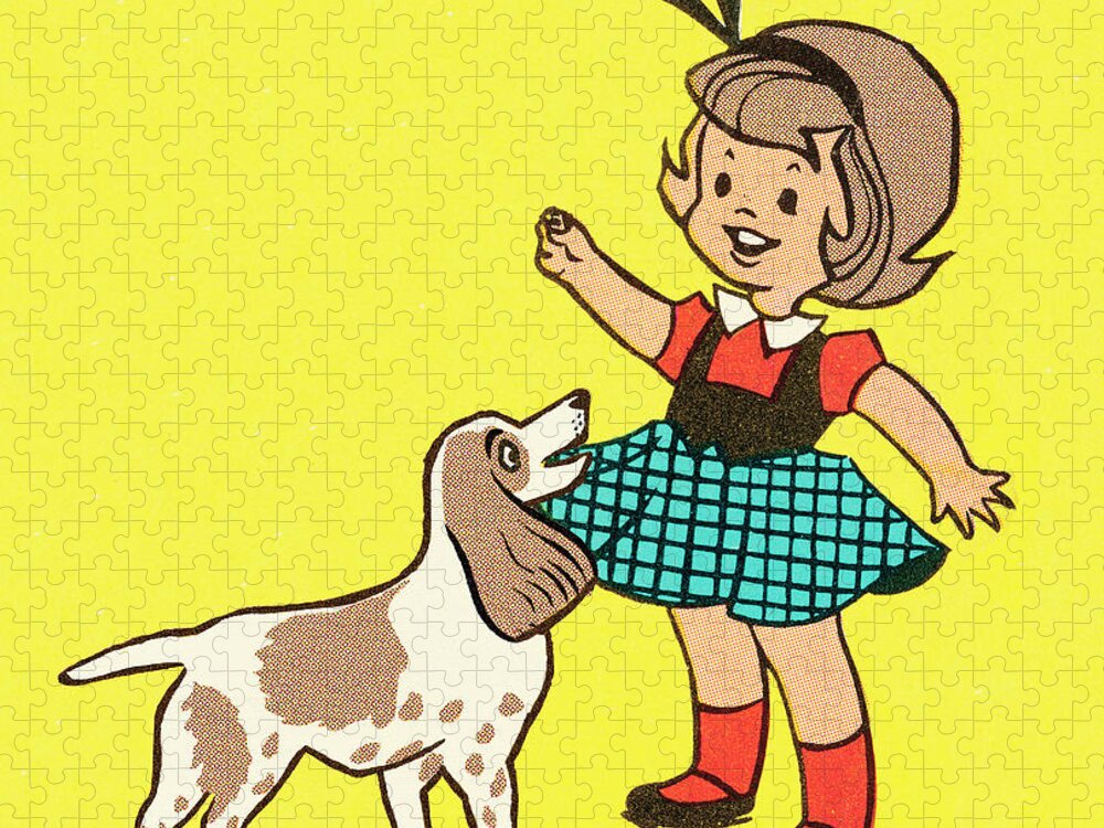 Animal Jigsaw Puzzle featuring the drawing Girl with dog by CSA Images