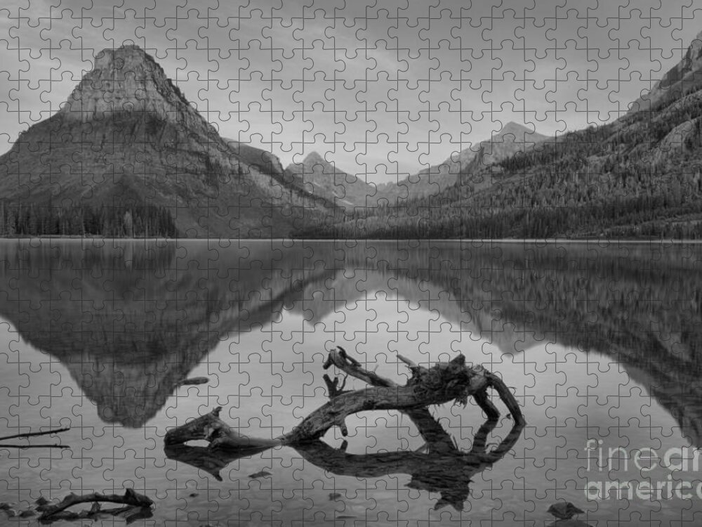 Two Medicine Jigsaw Puzzle featuring the photograph Glacier Two Medicine Summer Sunrise Black And White by Adam Jewell