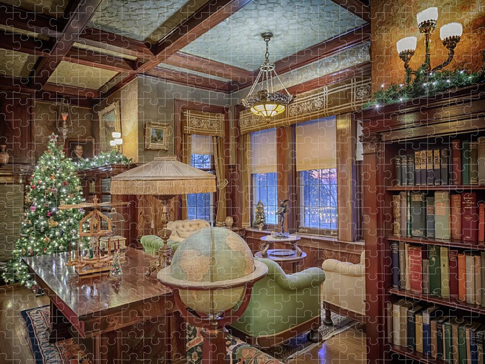 Glensheen Jigsaw Puzzle featuring the photograph Glensheen Library #1 by Susan Rissi Tregoning