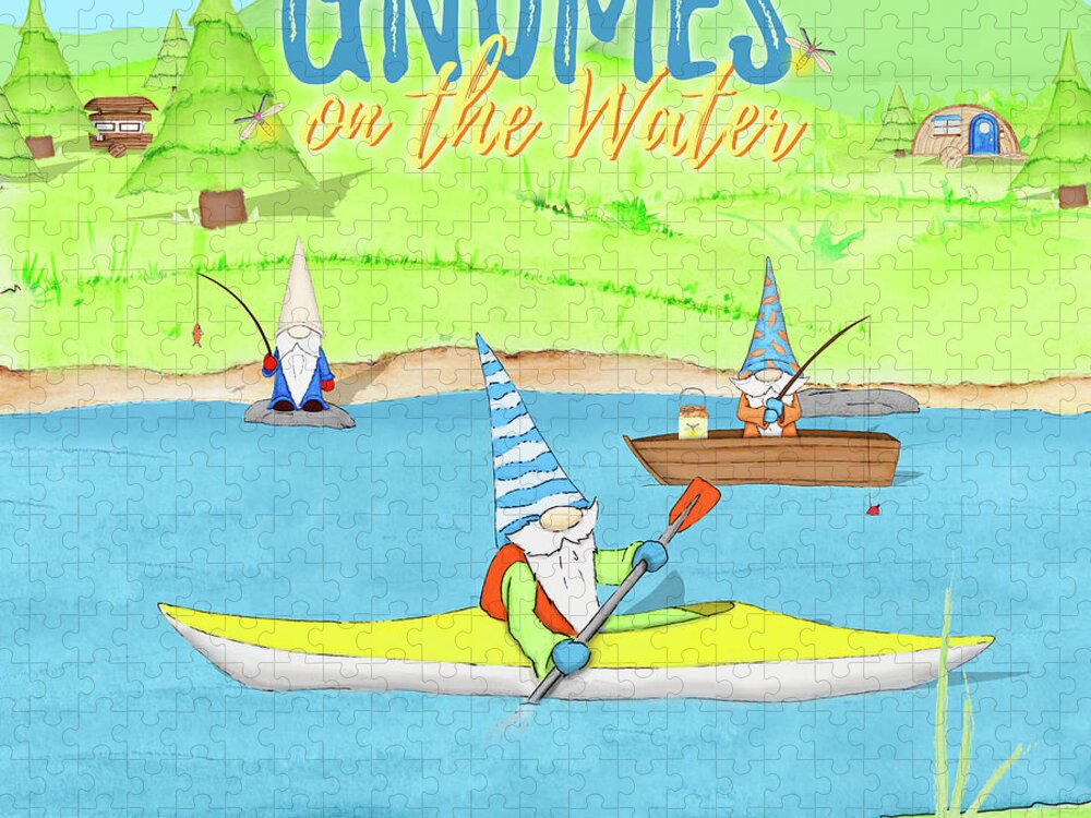 Gnomes Jigsaw Puzzle featuring the digital art Gnomes On The Water IIi by Hugo Edwins