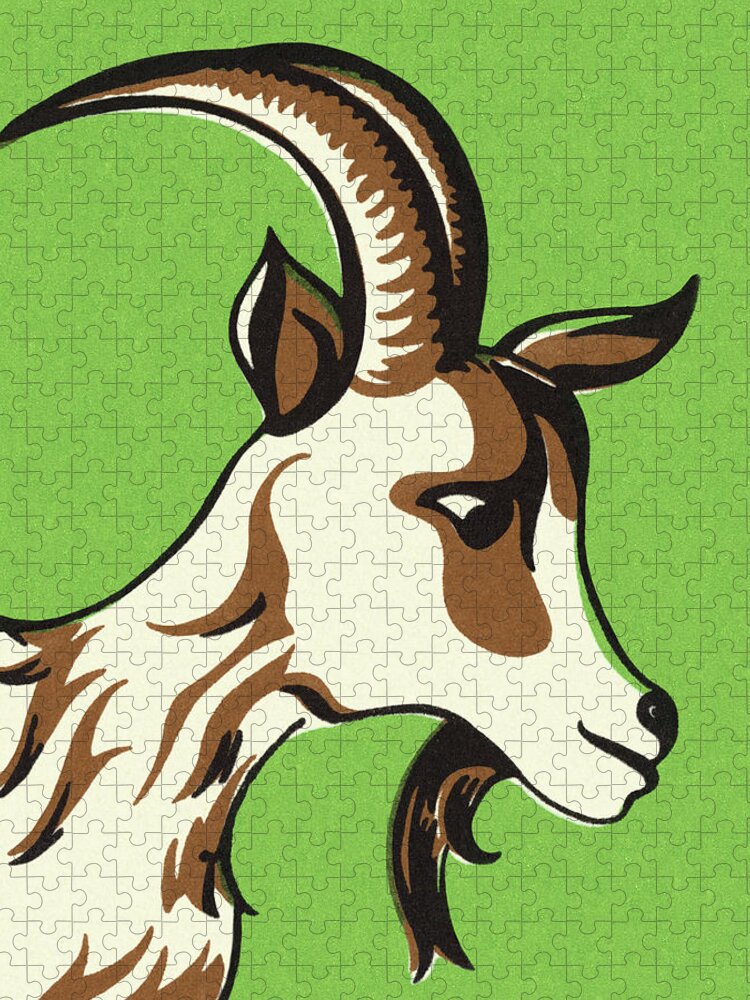 Animal Jigsaw Puzzle featuring the drawing Goat with Horns by CSA Images