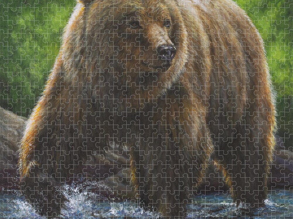 Bear Jigsaw Puzzle featuring the painting In Search of Fish by Kim Lockman