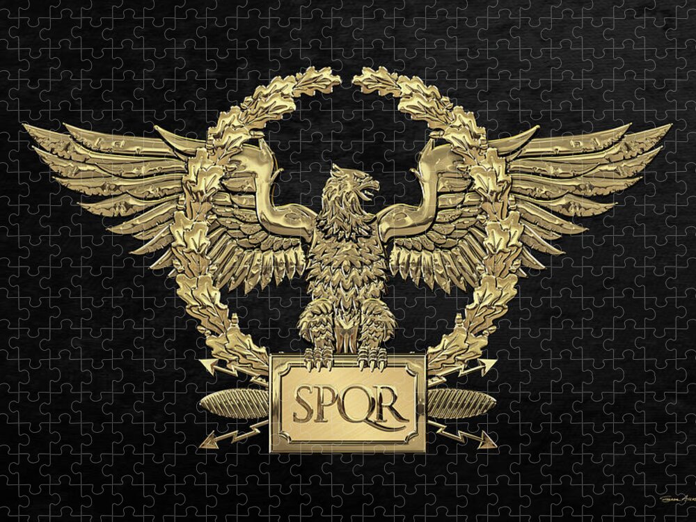 ‘treasures Of Rome’ Collection By Serge Averbukh Jigsaw Puzzle featuring the digital art Gold Roman Imperial Eagle - S P Q R Special Edition over Black Velvet by Serge Averbukh