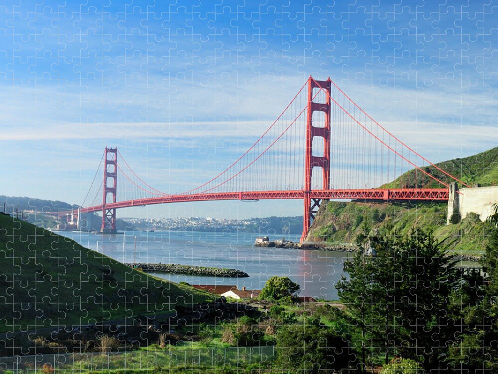 Grass Jigsaw Puzzle featuring the photograph Golden Gate Across The San Francisco by David Rout