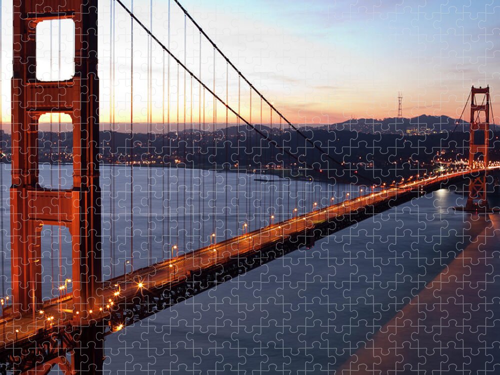 Northern Hemisphere Jigsaw Puzzle featuring the photograph Golden Gate Bridge In San Francisco At by Samvaltenbergs