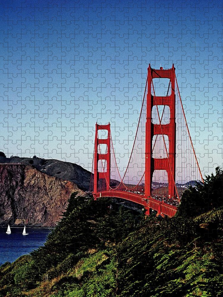 Usa Jigsaw Puzzle featuring the painting Golden Gate Bridge, San Francisco, California by Carol M. Highsmith 7b by Celestial Images