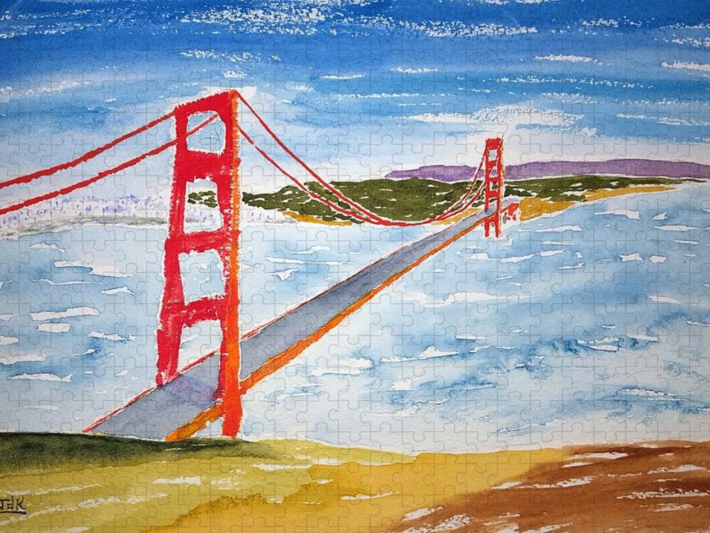 Watercolor Jigsaw Puzzle featuring the painting Golden Gate Lore by John Klobucher