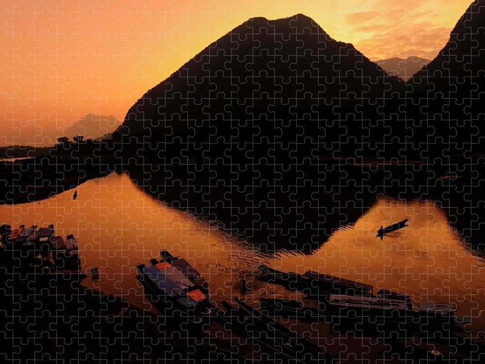 Tranquility Jigsaw Puzzle featuring the photograph Golden Hour On The Mekong River by By Svein Haakon Olaisen
