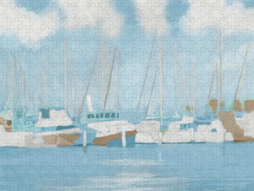 Golf Jigsaw Puzzle featuring the painting Golf Harbor Boats II by Dan Meneely