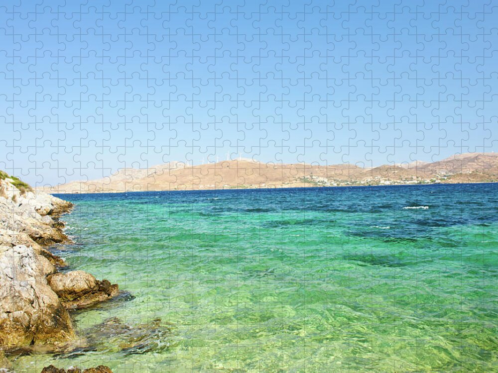 Scenics Jigsaw Puzzle featuring the photograph Gournas Bay With Windmills by Cunfek
