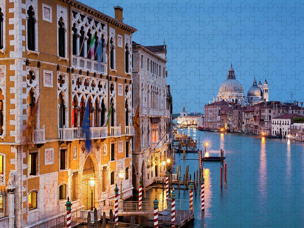 Clear Sky Jigsaw Puzzle featuring the photograph Grand Canal, Basilica Di Santa Maria by Jorg Greuel