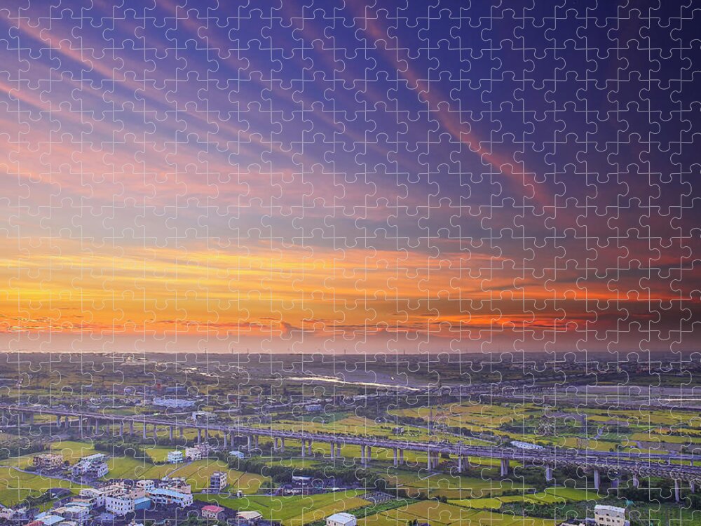 Scenics Jigsaw Puzzle featuring the photograph Grand View Of Rice Fields With Golden by Thunderbolt tw (bai Heng-yao) Photography