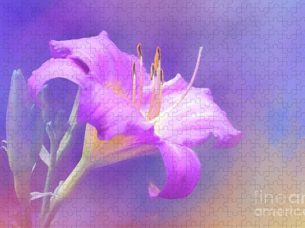 Daylily Jigsaw Puzzle featuring the photograph Pretty in Pastel Little Grapette Daylily by Anita Pollak