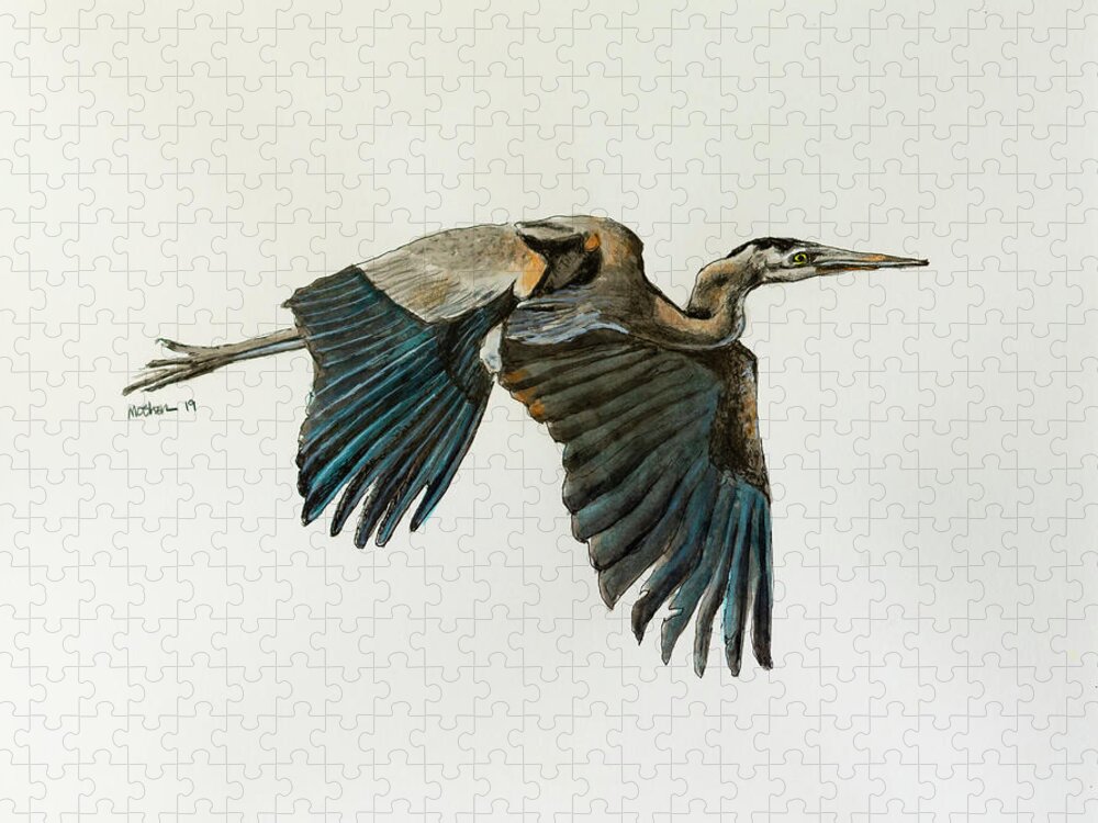 Great Blue Heron Jigsaw Puzzle featuring the photograph Great Blue Heron Acrylic Ink 4 by Rick Mosher